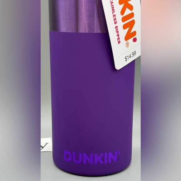 Dunkin ' PURPLE Polished/Matte Stainless Steel Sipper Tumbler 20oz - NWT - Picture 3 of 5